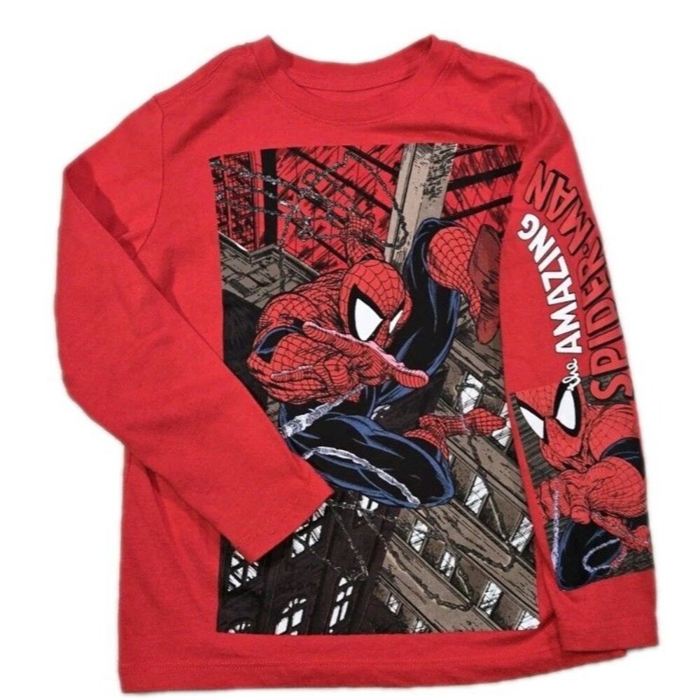Boys Marvel Spiderman Long Sleeve T Shirt Red XS 4/5